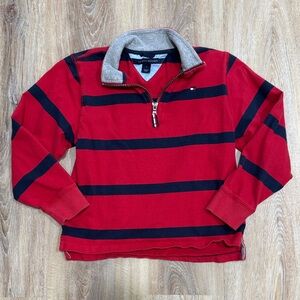 Tommy Hilfiger Red and Navy Blue Striped Kids Sweater